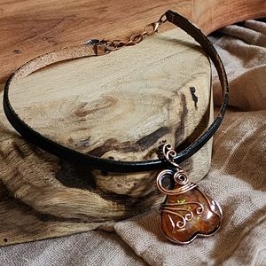 Copper Handcrafted Designer Jewelry Natural Opal Heart Pendant